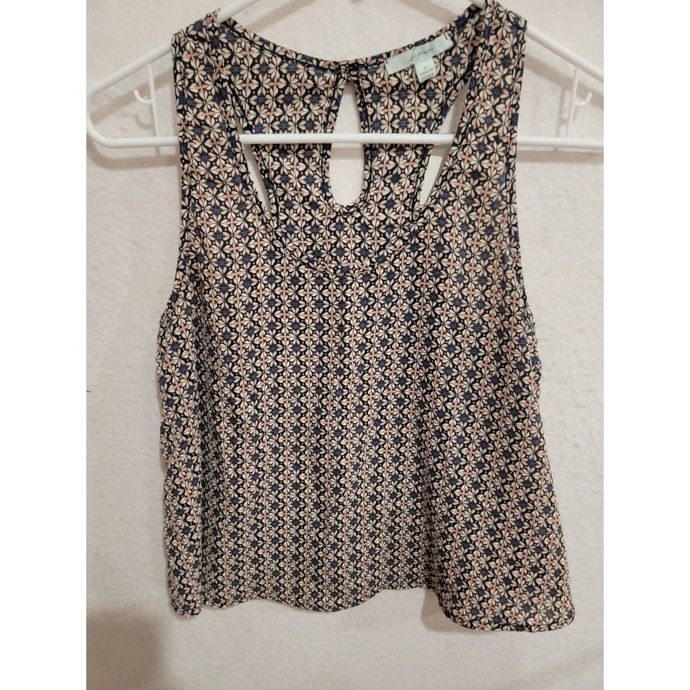 Soprano Nordstrom Geometric Floral Racerback Tank Top‎ Pink Navy Small NWT